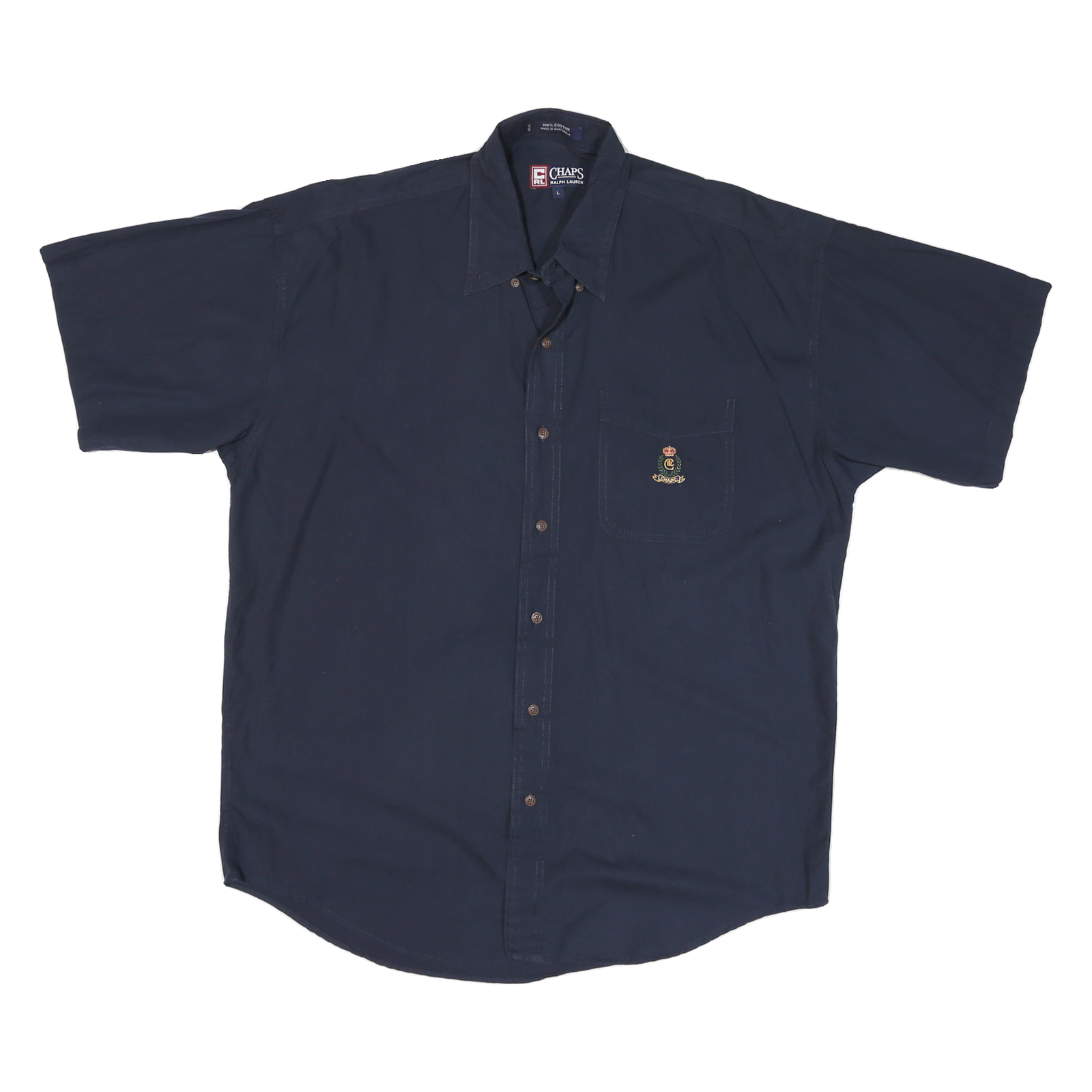 CHAPS Mens Navy Blue Casual Shirt L Cotton Blend Short Sleeve Button Down