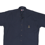 CHAPS Mens Navy Blue Casual Shirt L Cotton Blend Short Sleeve Button Down