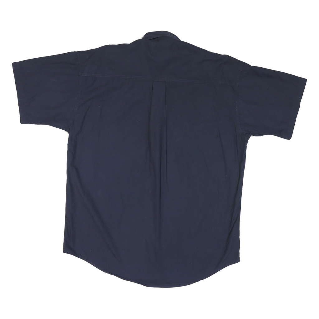 CHAPS Mens Navy Blue Casual Shirt L Cotton Blend Short Sleeve Button Down