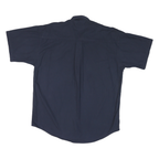 CHAPS Mens Navy Blue Casual Shirt L Cotton Blend Short Sleeve Button Down