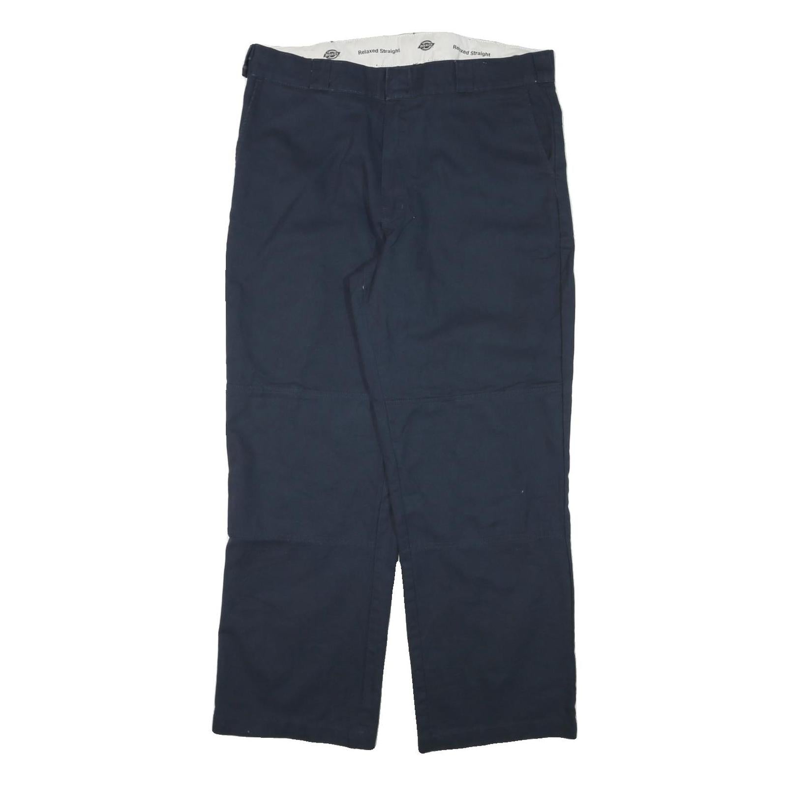 DICKIES Mens Cotton Blend Navy Relaxed Straight Trousers W37 L30 Workwear Casual