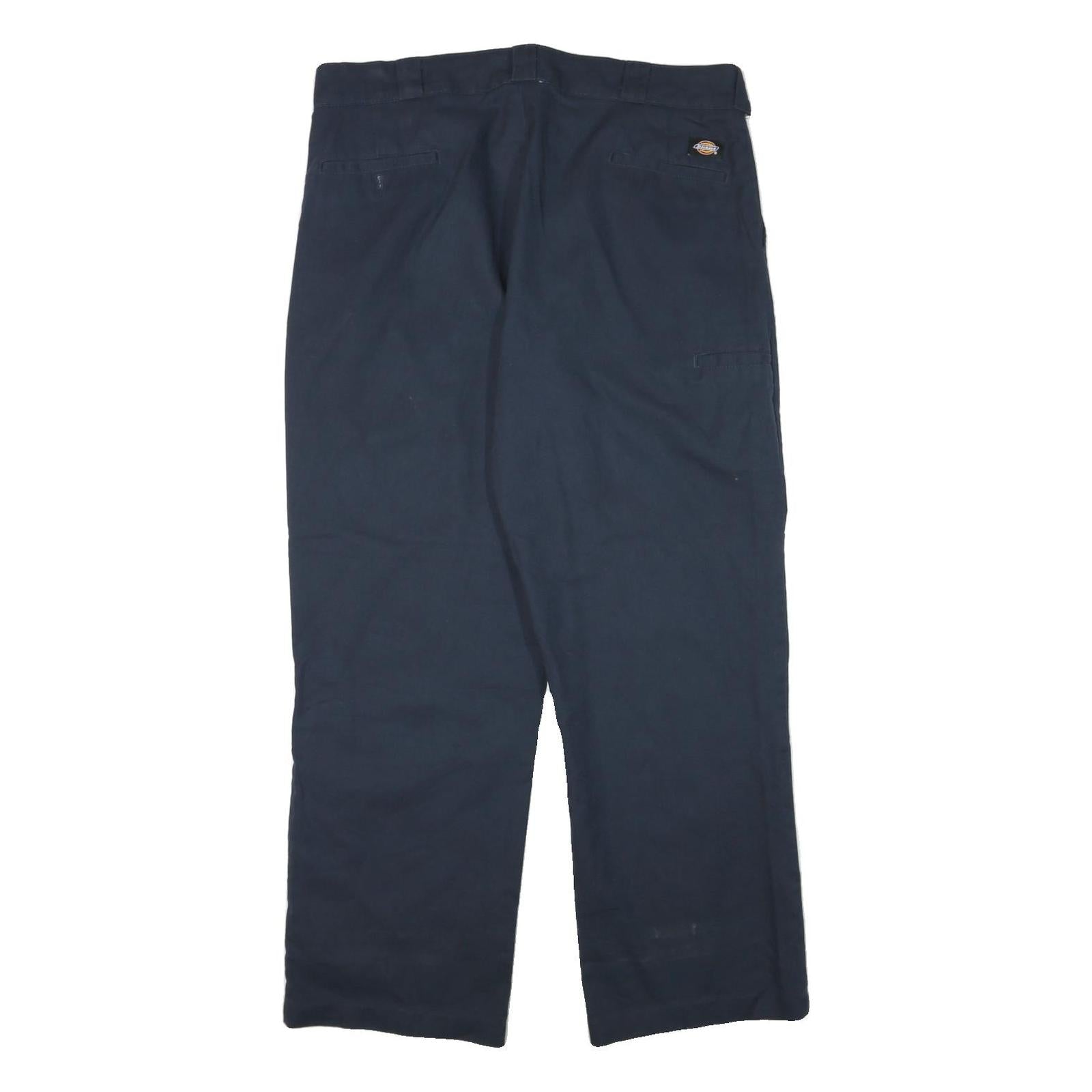 DICKIES Mens Cotton Blend Navy Relaxed Straight Trousers W37 L30 Workwear Casual