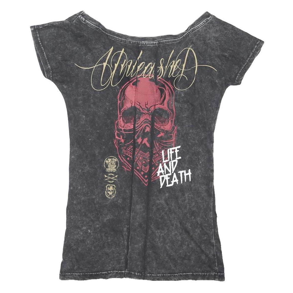 ROCK REBEL Womens Black Graphic Print Top Short Sleeve Round Neck S Outlaw