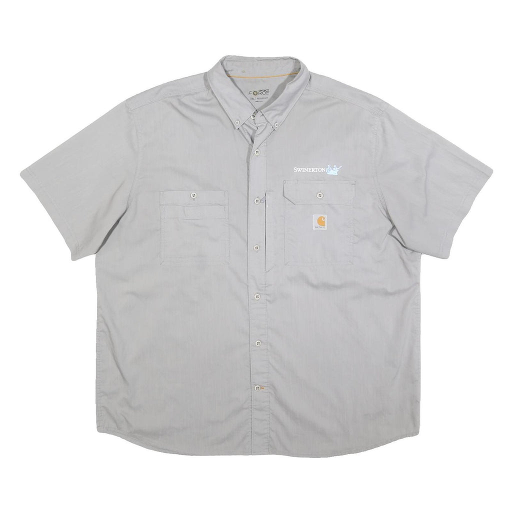 CARHARTT Mens Grey & Light Grey Short Sleeve Work Shirt 2XL Button Down