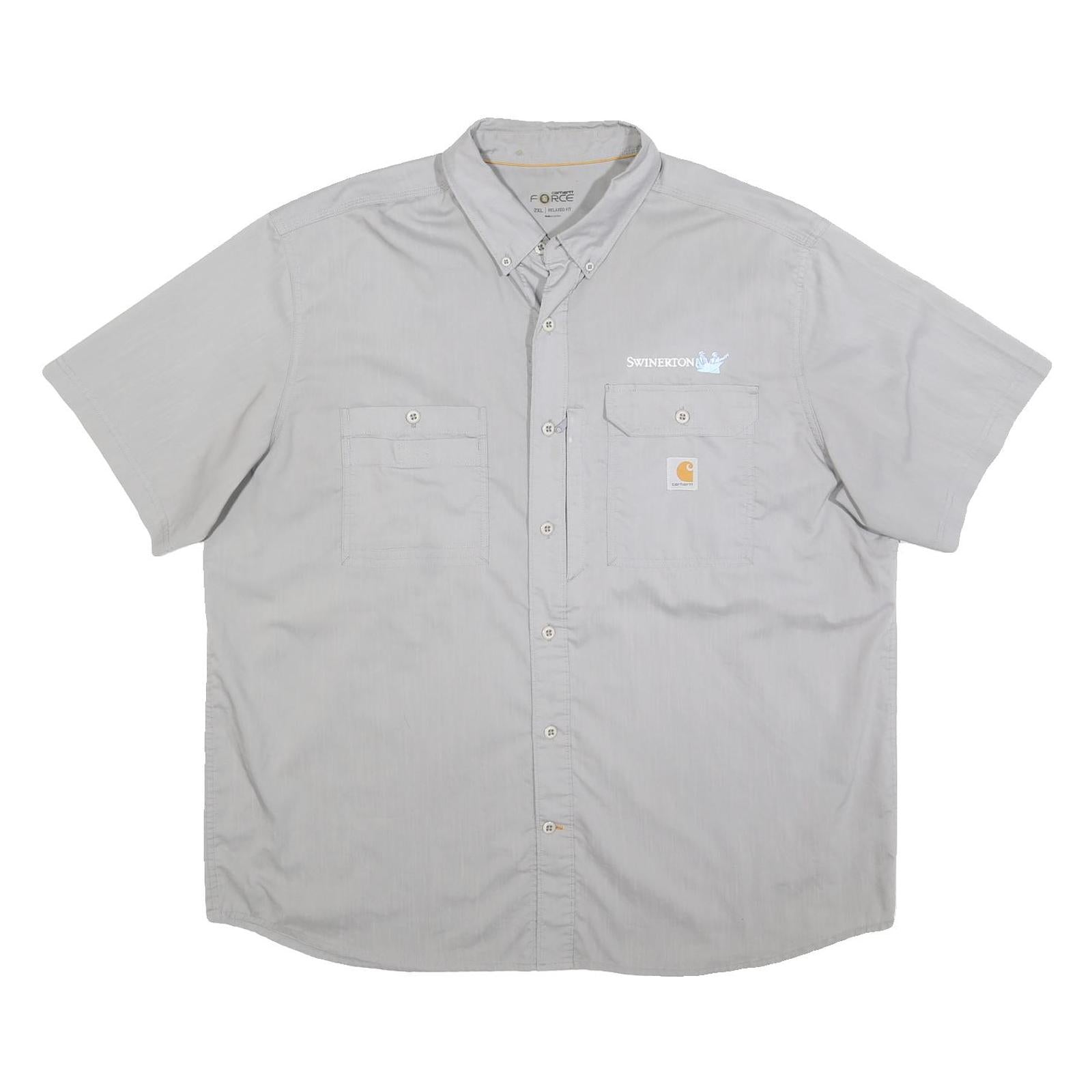CARHARTT Mens Grey & Light Grey Short Sleeve Work Shirt 2XL Button Down