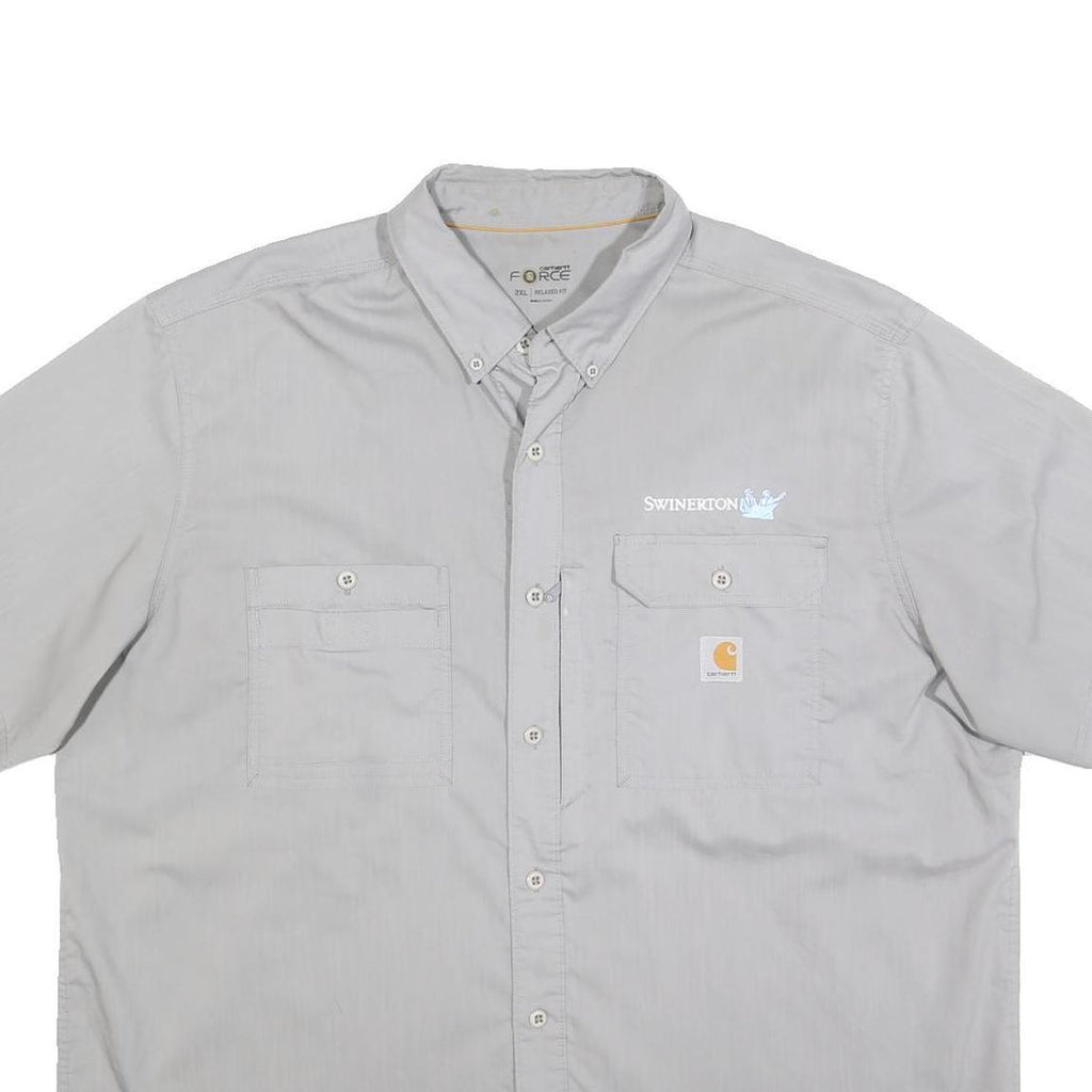 CARHARTT Mens Grey & Light Grey Short Sleeve Work Shirt 2XL Button Down