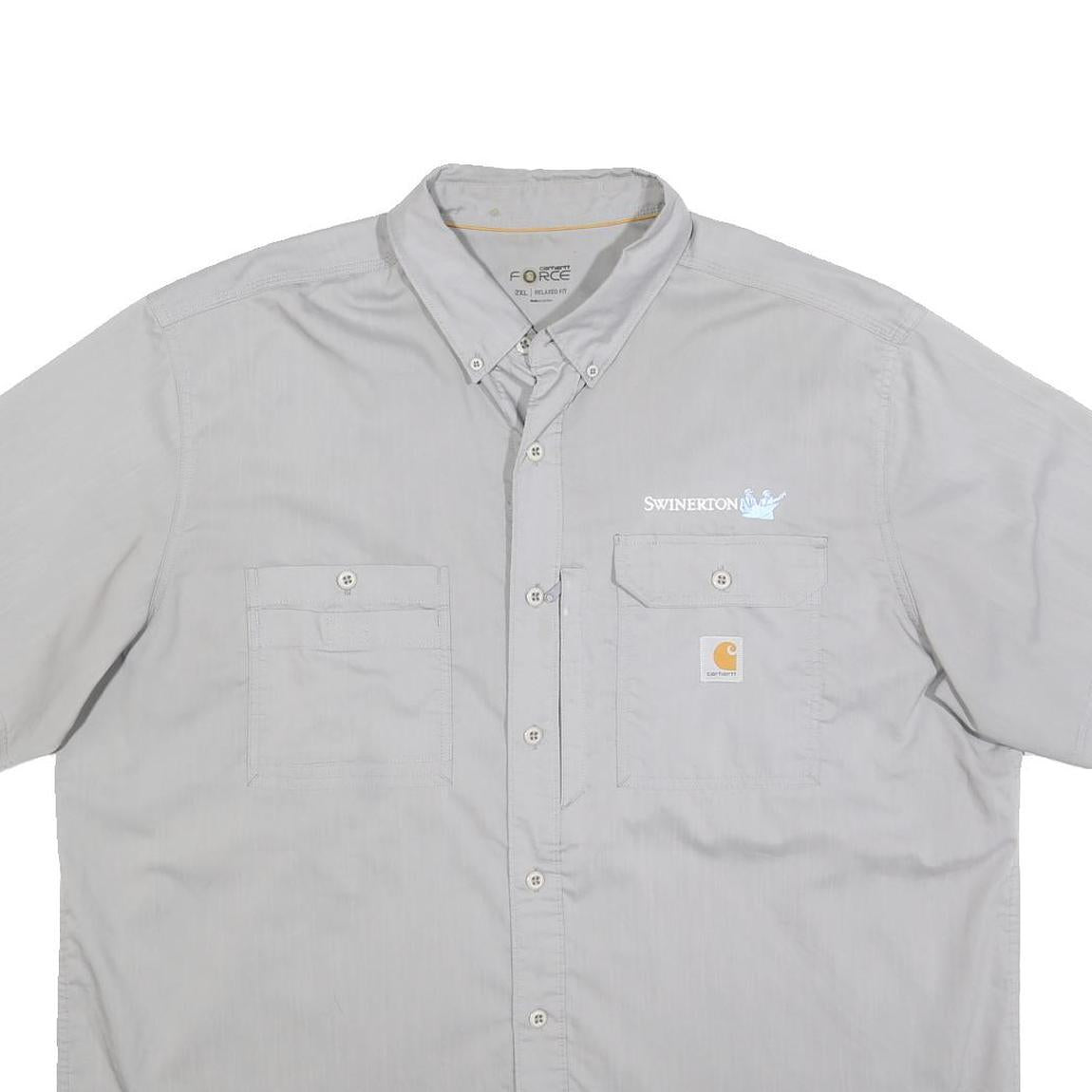 CARHARTT Mens Grey & Light Grey Short Sleeve Work Shirt 2XL Button Down