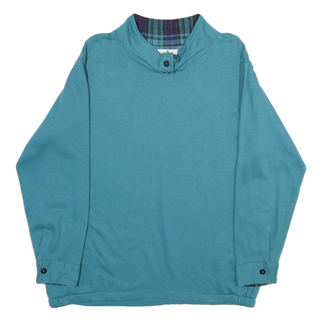 METROPOLITAN Womens Blue Collared L Cotton Blend Sweatshirt Pullover Casual