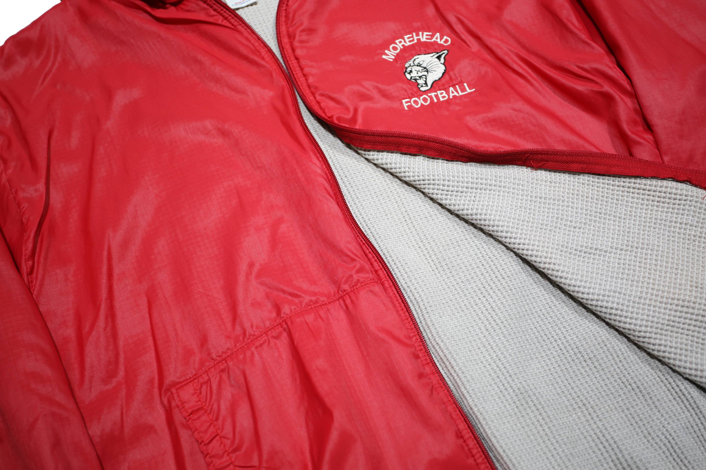 RUSSELL ATHLETIC Mens Red Hooded Zip Jacket L Nylon Plain Sportswear