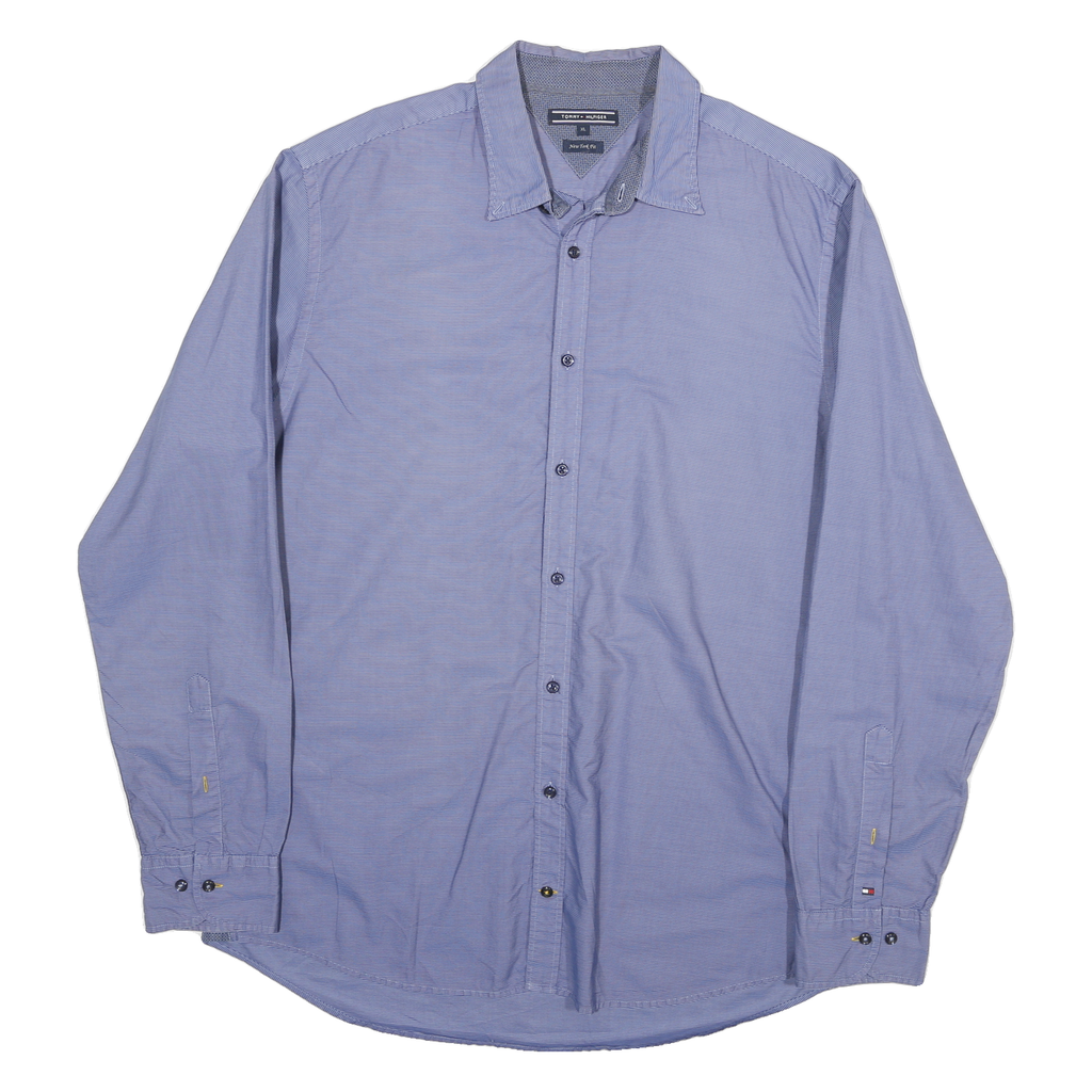 TOMMY HILFIGER Mens Blue Plain Shirt XL Cotton Blend Long Sleeve Classic Fit