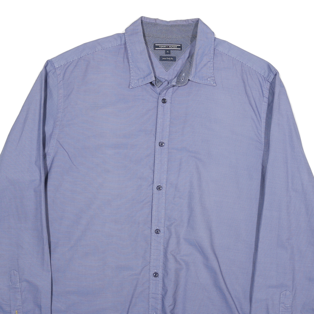 TOMMY HILFIGER Mens Blue Plain Shirt XL Cotton Blend Long Sleeve Classic Fit