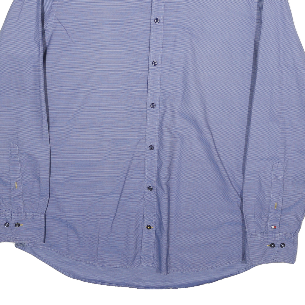TOMMY HILFIGER Mens Blue Plain Shirt XL Cotton Blend Long Sleeve Classic Fit