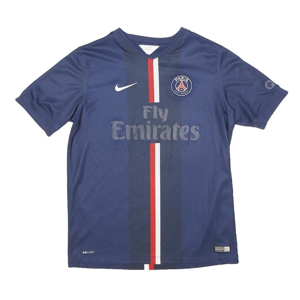 NIKE Boys Blue Paris Saint Germain Football Shirt 14Y Short Sleeve Crew Neck