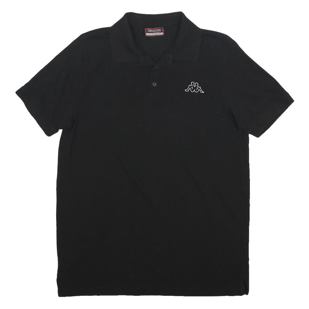 KAPPA Mens Black Short Sleeve Plain L Logo Cotton Polo Shirt Casual Basic