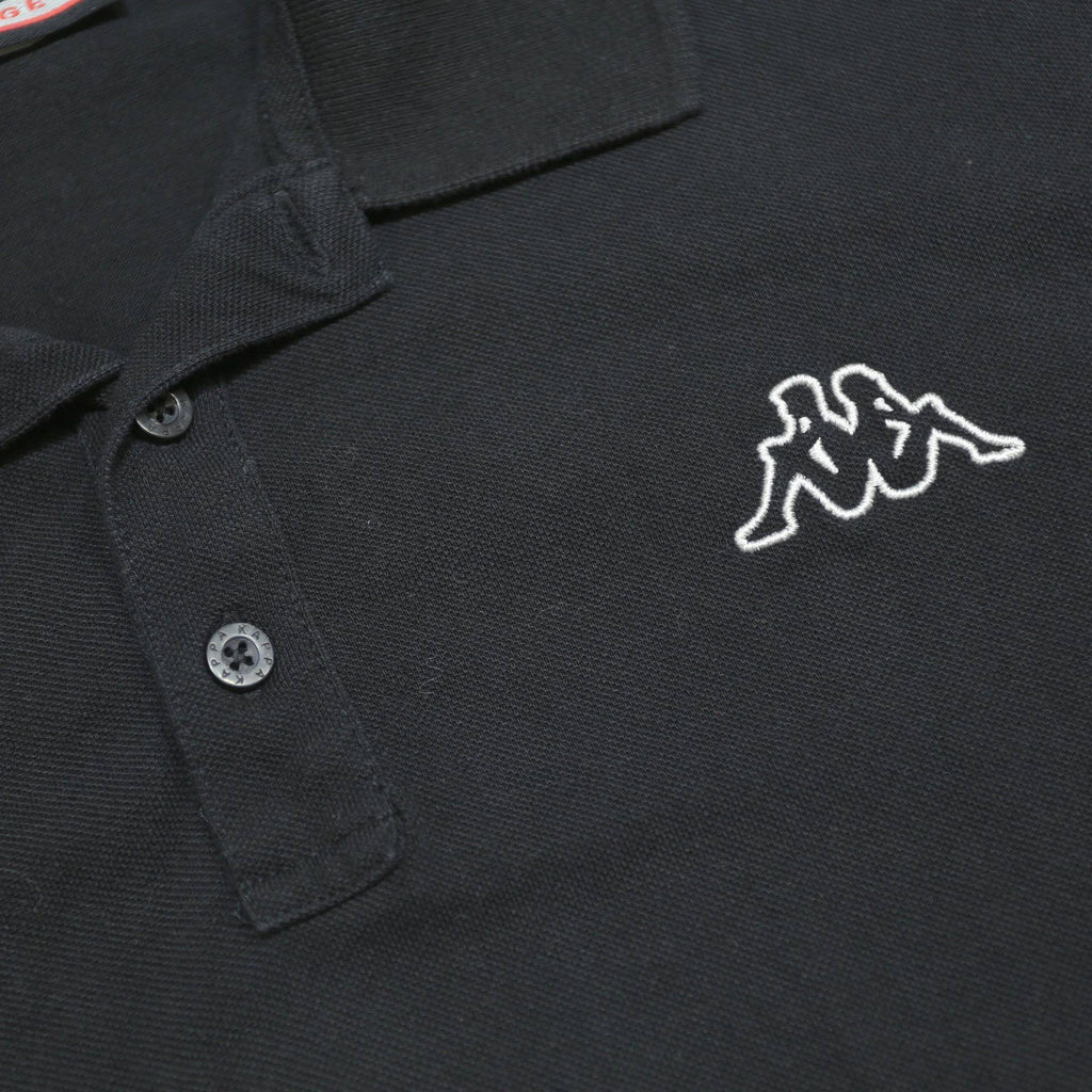 KAPPA Mens Black Short Sleeve Plain L Logo Cotton Polo Shirt Casual Basic