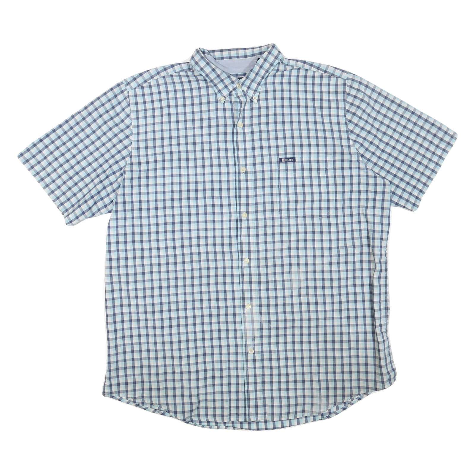 CHAPS Mens Blue & White Checked Shirt XL Casual Cotton Blend Button Down