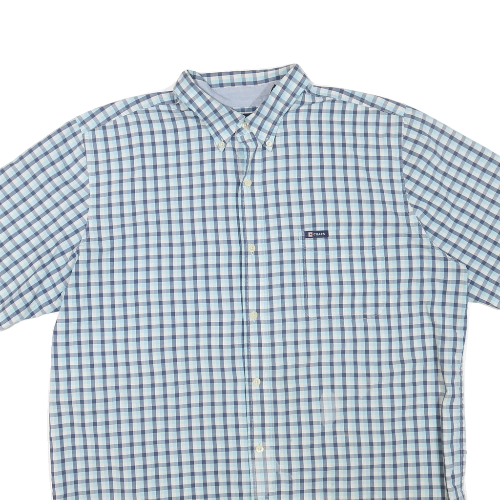 CHAPS Mens Blue & White Checked Shirt XL Casual Cotton Blend Button Down