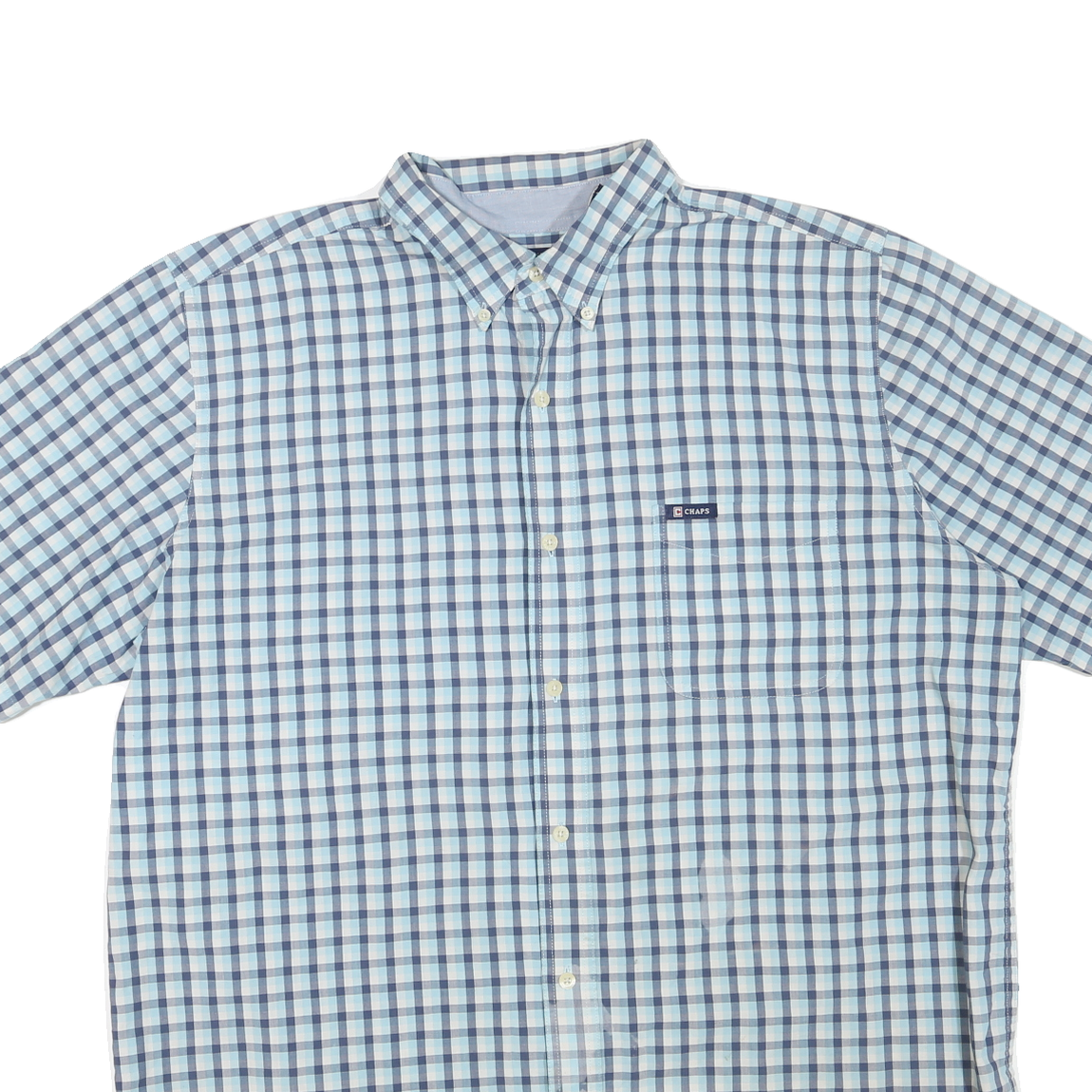 CHAPS Mens Blue & White Checked Shirt XL Casual Cotton Blend Button Down