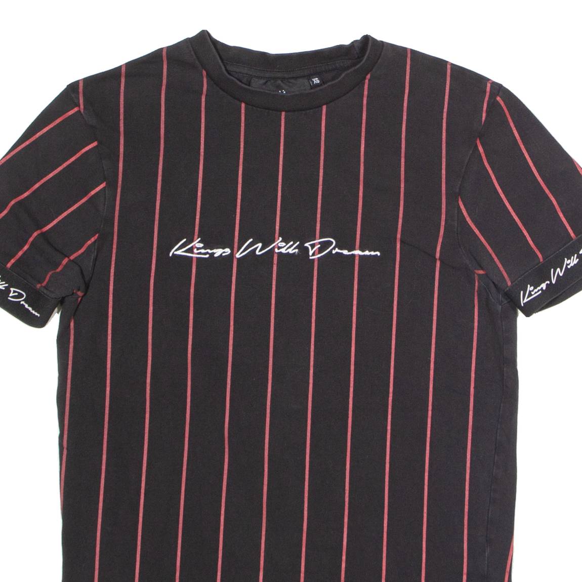 KINGS WILL DREAM Striped Mens T-Shirt Black Crew Neck XS