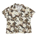 Womens Brown & Cream Floral Cotton Blend Shirt Short Sleeve Collared XL Casual