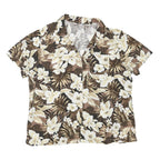 Womens Brown & Cream Floral Cotton Blend Shirt Short Sleeve Collared XL Casual