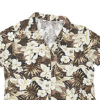 Womens Brown & Cream Floral Cotton Blend Shirt Short Sleeve Collared XL Casual