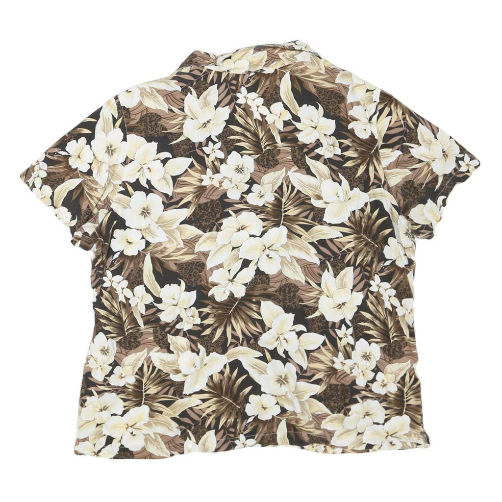 Womens Brown & Cream Floral Cotton Blend Shirt Short Sleeve Collared XL Casual