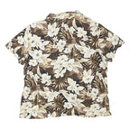 Womens Brown & Cream Floral Cotton Blend Shirt Short Sleeve Collared XL Casual