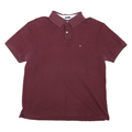TOMMY HILFIGER Mens Maroon Short Sleeve Plain Polo Shirt L Cotton Blend Classic