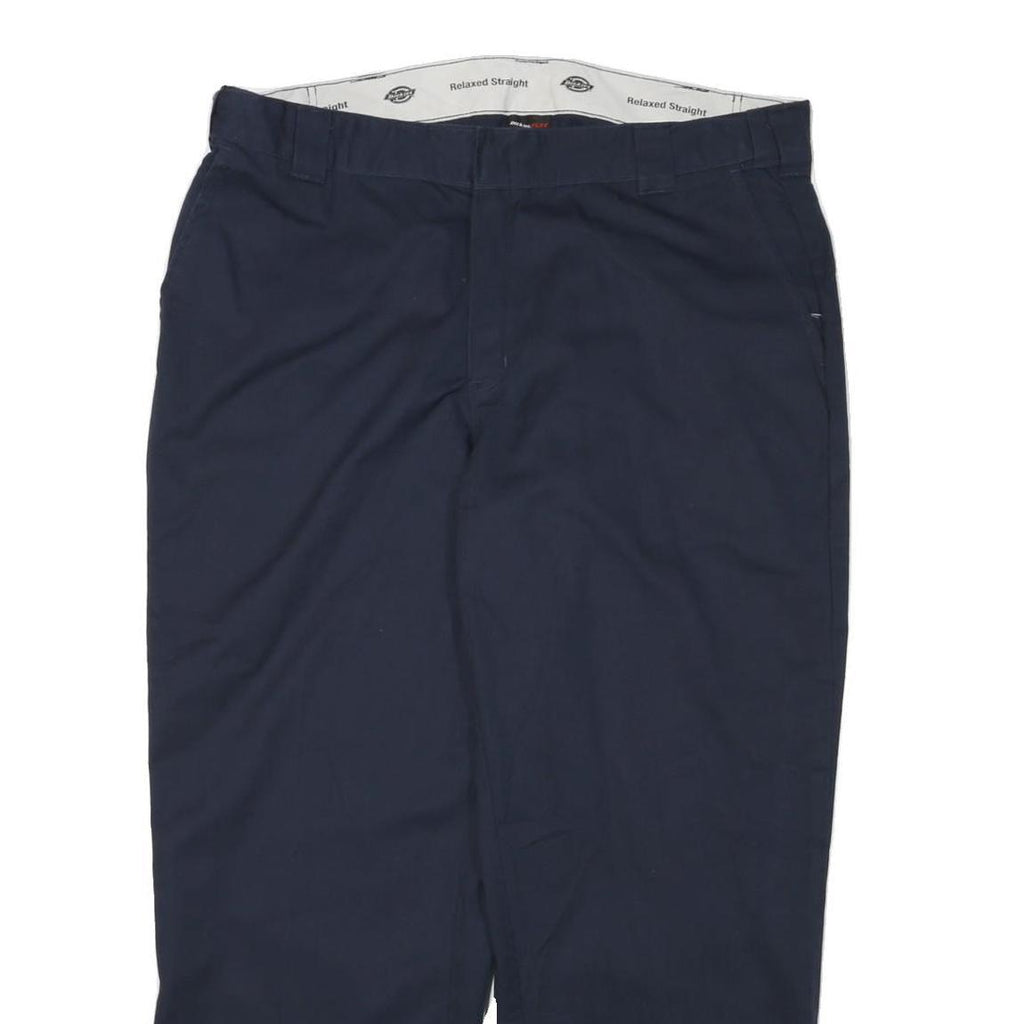 DICKIES Mens Relaxed Cotton Blend Navy Straight Trousers W40 L30 Workwear