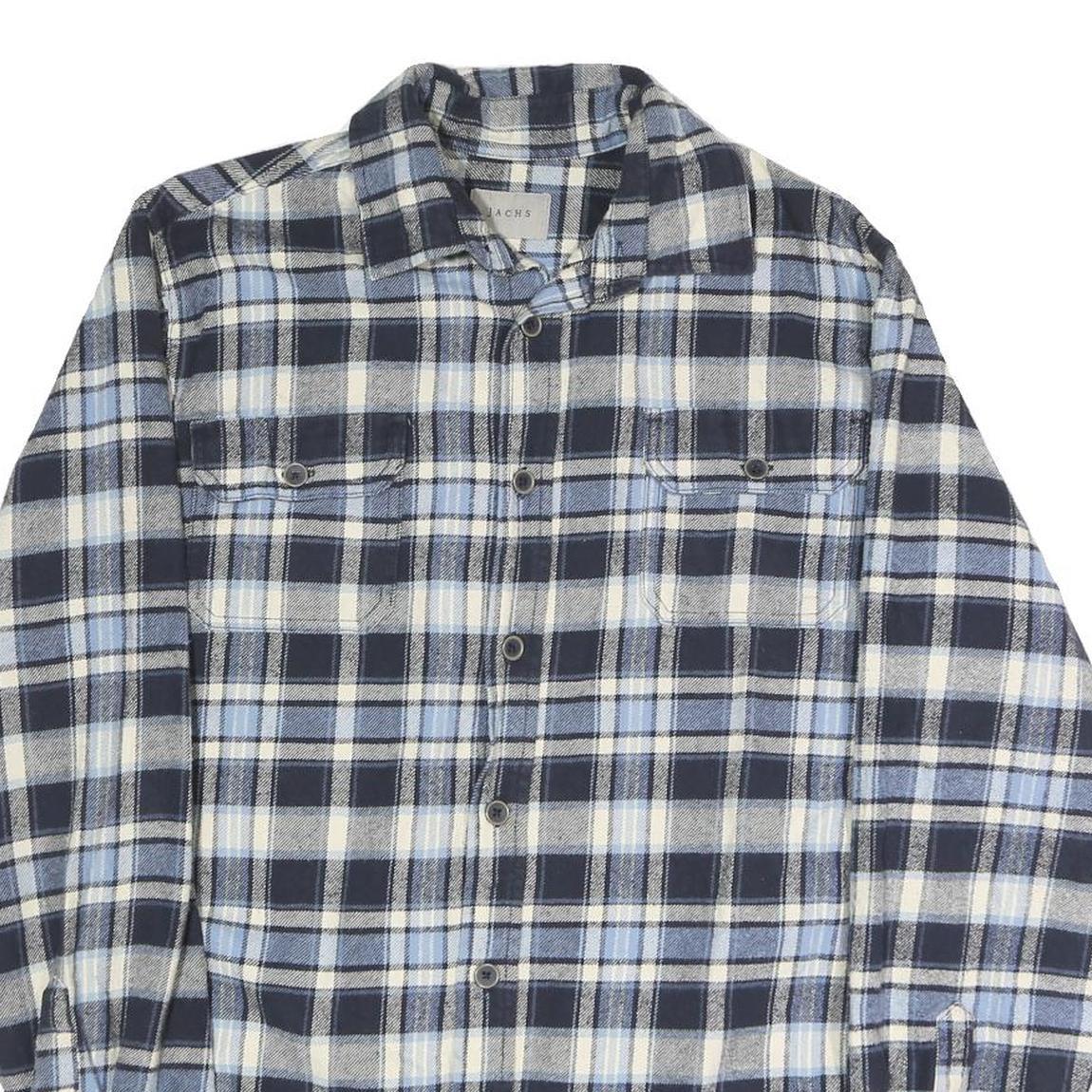 JACHS Mens Blue & Cream Check Shirt M Casual Cotton Blend Long Sleeve Button