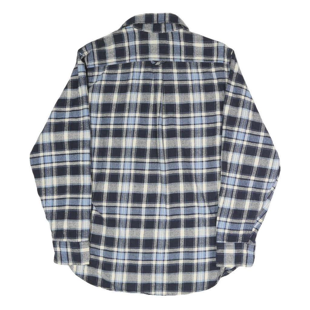 JACHS Mens Blue & Cream Check Shirt M Casual Cotton Blend Long Sleeve Button
