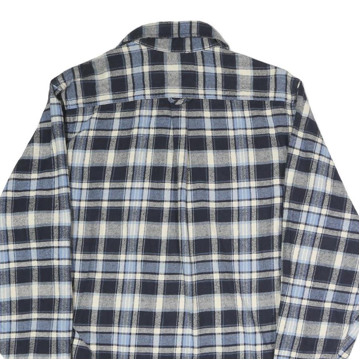 JACHS Mens Blue & Cream Check Shirt M Casual Cotton Blend Long Sleeve Button
