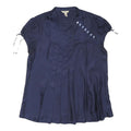 TED BAKER Womens Navy Blue Printed Blouse Short Sleeve Crew Neck M Silk Elegant