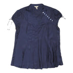 TED BAKER Womens Navy Blue Printed Blouse Short Sleeve Crew Neck M Silk Elegant