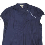 TED BAKER Womens Navy Blue Printed Blouse Short Sleeve Crew Neck M Silk Elegant