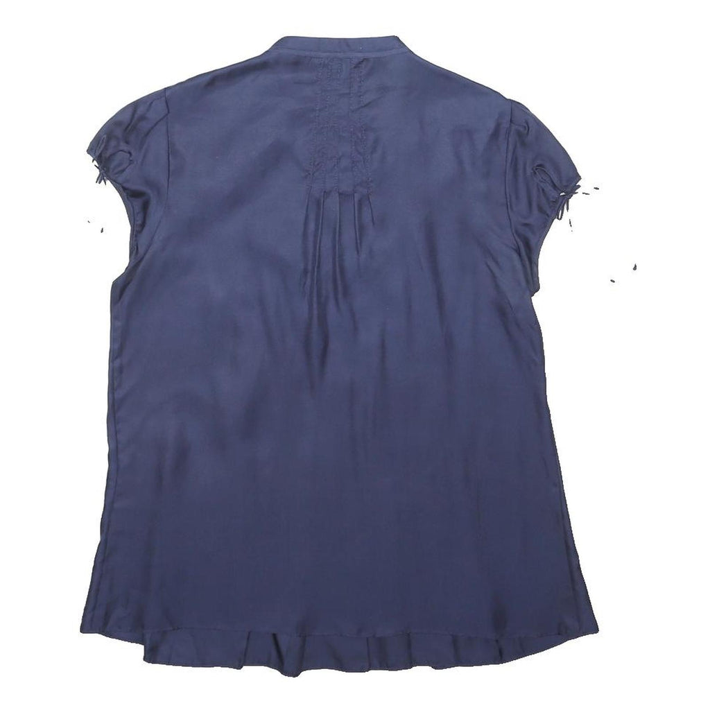 TED BAKER Womens Navy Blue Printed Blouse Short Sleeve Crew Neck M Silk Elegant