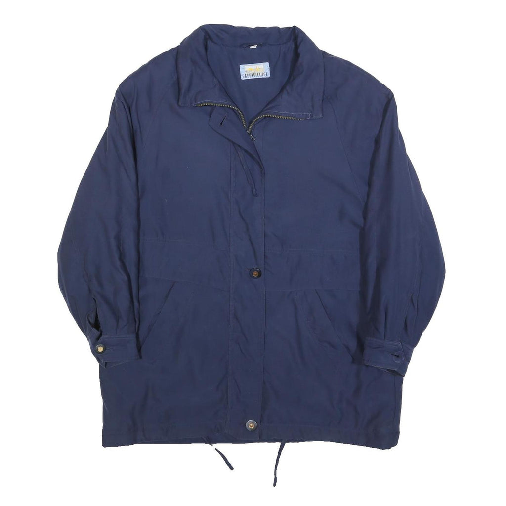 GREENVILLAGE Womens Blue Jacket L Polyester Blend Plain Zip Classic Fit Casual