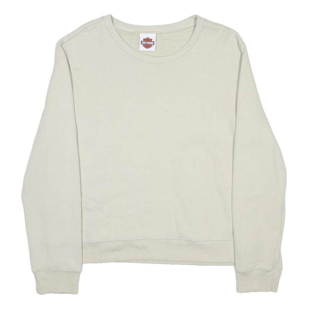HARLEY DAVIDSON Womens Cream Sweatshirt Crew Neck M Cotton Blend Pullover