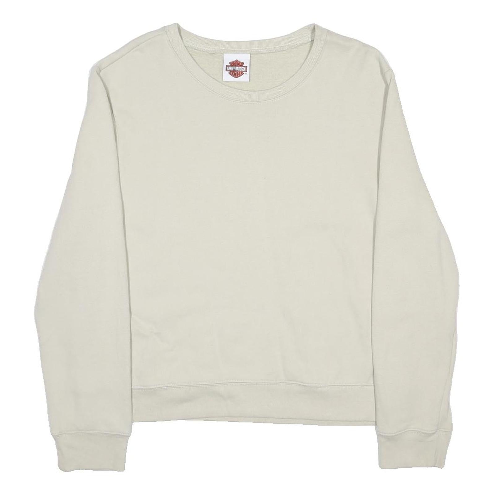 HARLEY DAVIDSON Womens Cream Sweatshirt Crew Neck M Cotton Blend Pullover