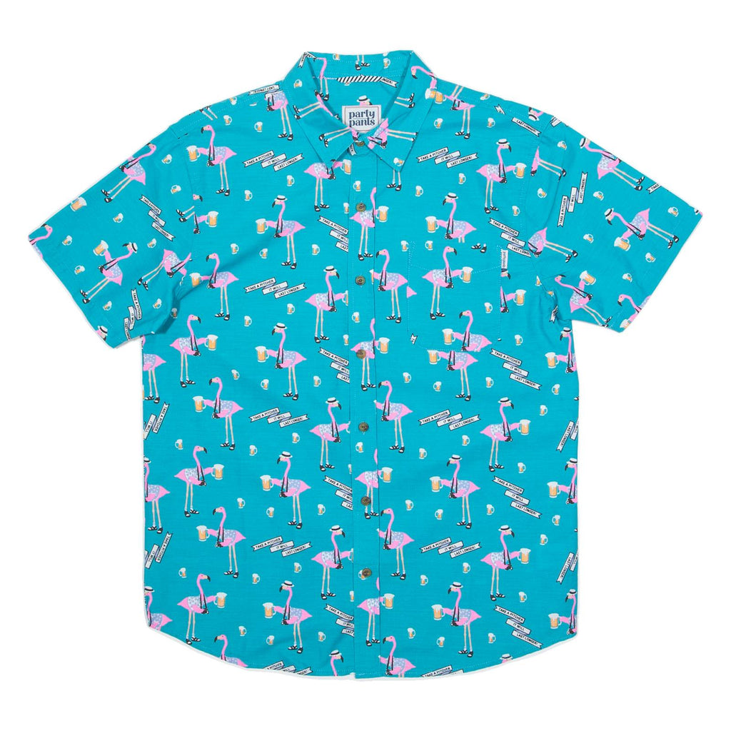 PARTY PANTS Mens Hawaiian Shirt Blue Crazy Pattern S