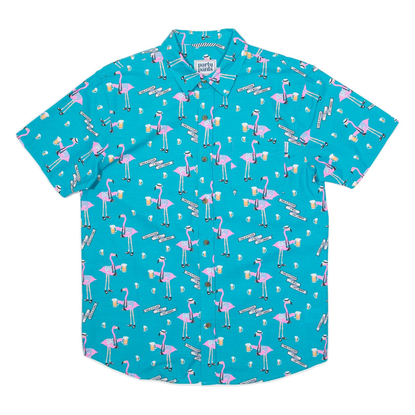 PARTY PANTS Mens Hawaiian Shirt Blue Crazy Pattern S