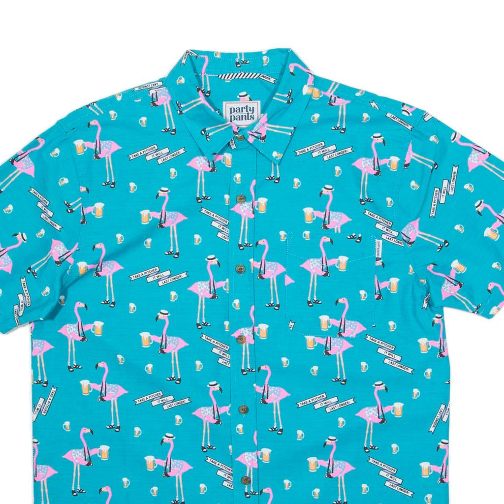 PARTY PANTS Mens Hawaiian Shirt Blue Crazy Pattern S
