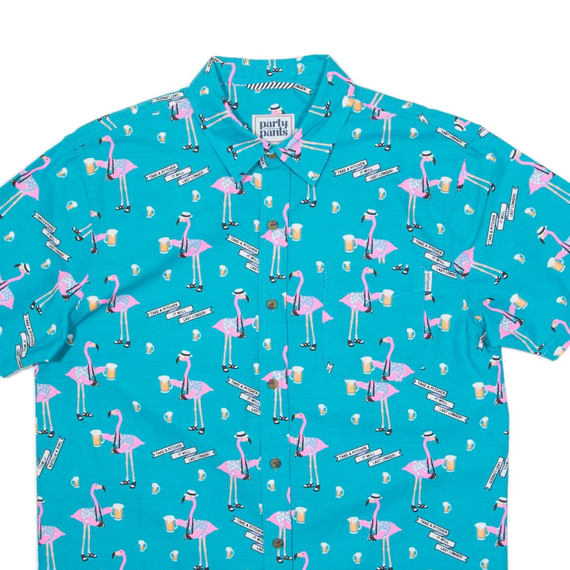 PARTY PANTS Mens Hawaiian Shirt Blue Crazy Pattern S