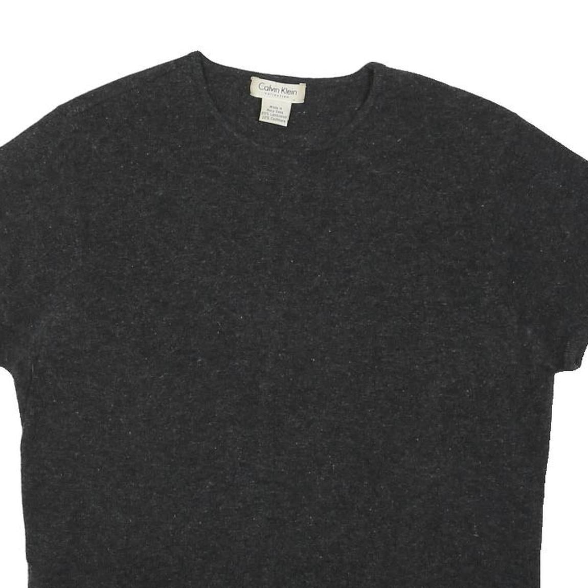 CALVIN KLEIN Womens Grey Basic Wool Blend Top Short Sleeve Crew Neck M Casual