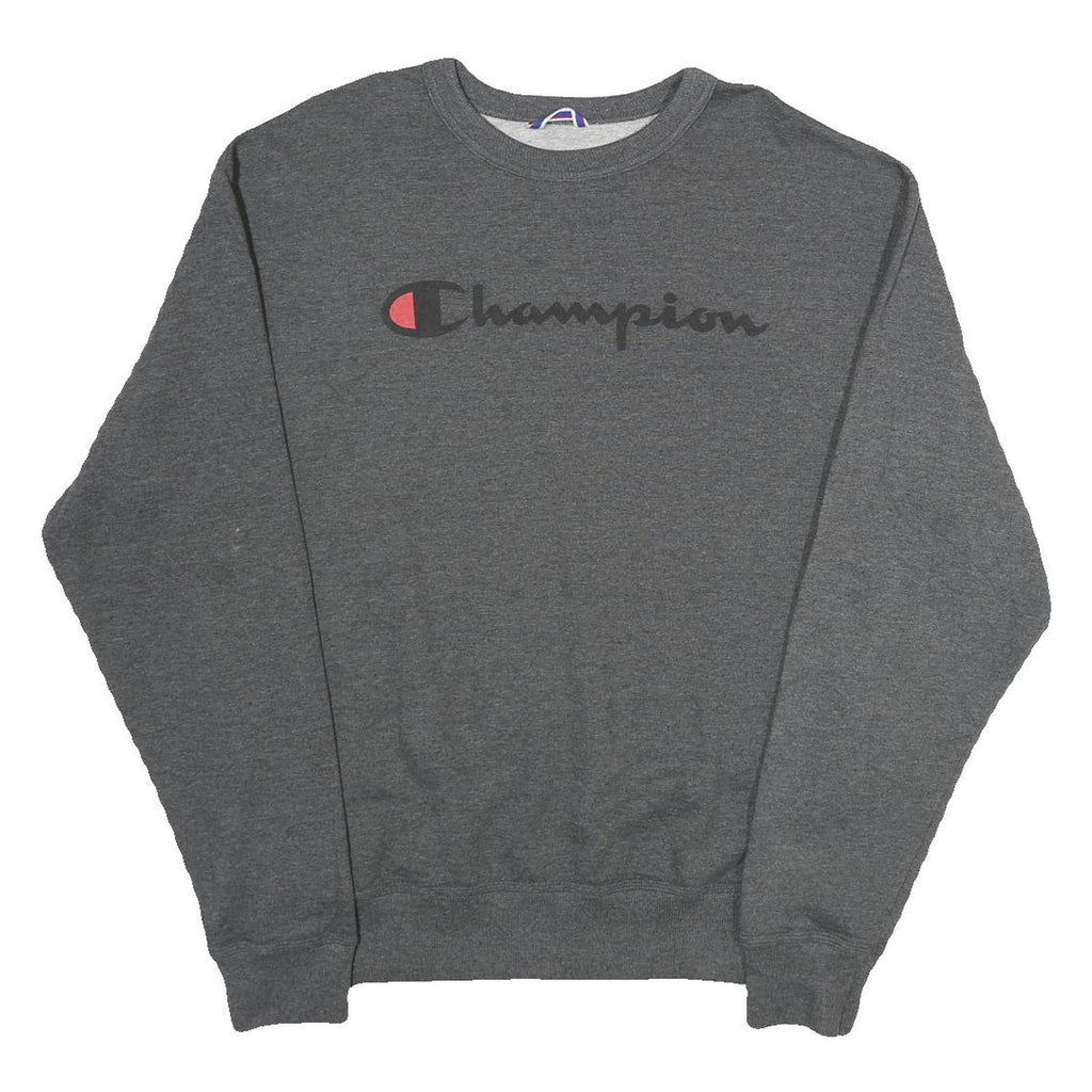 CHAMPION Mens Grey Cotton Blend Crew Neck M Logo Sweatshirt Pullover