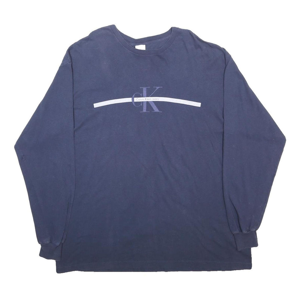 CALVIN KLEIN JEANS Mens Blue Long Sleeve Crew Neck T-Shirt XL Logo Print