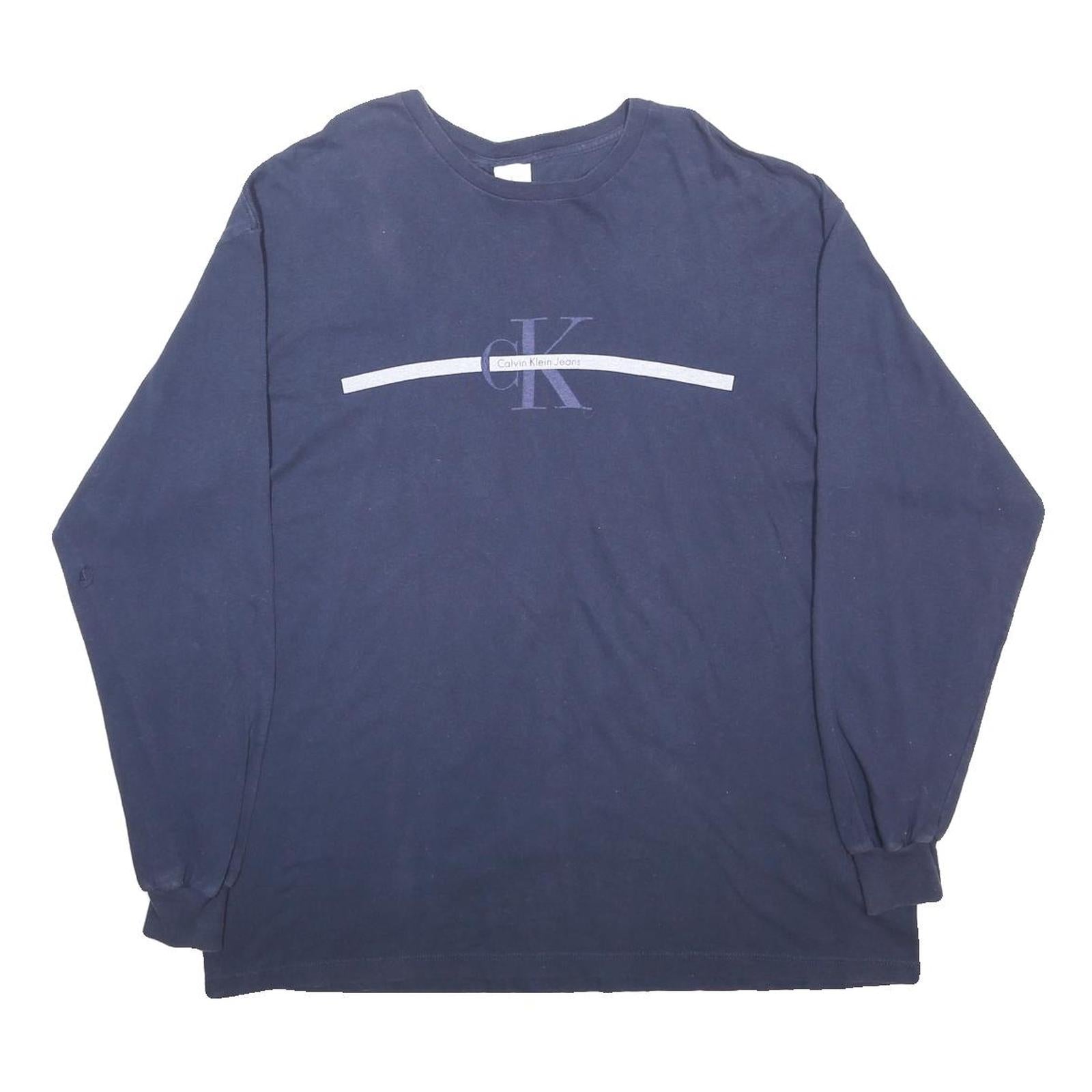 CALVIN KLEIN JEANS Mens Blue Long Sleeve Crew Neck T-Shirt XL Logo Print