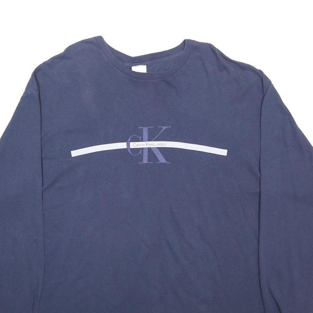 CALVIN KLEIN JEANS Mens Blue Long Sleeve Crew Neck T-Shirt XL Logo Print
