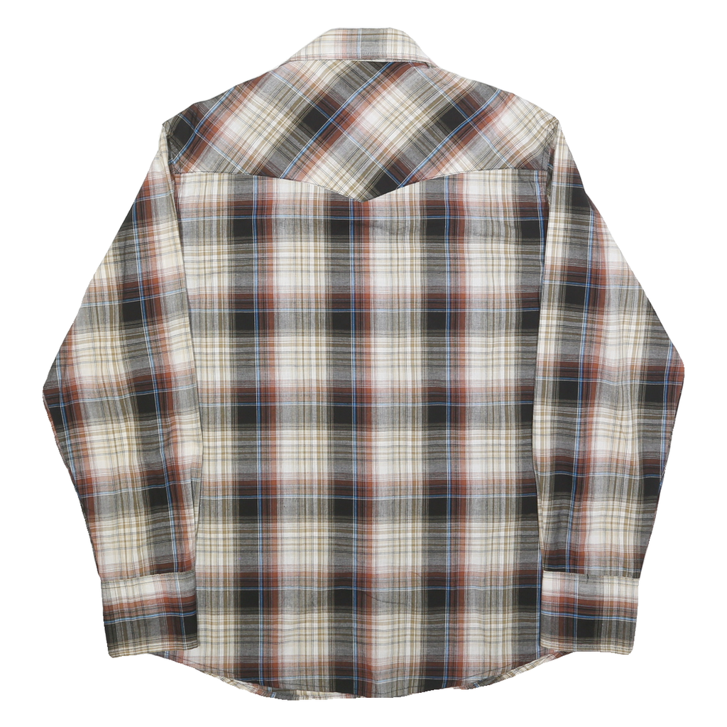 WRANGLER Mens Beige Brown Plaid Western Shirt M Casual Button-Down Cotton Blend
